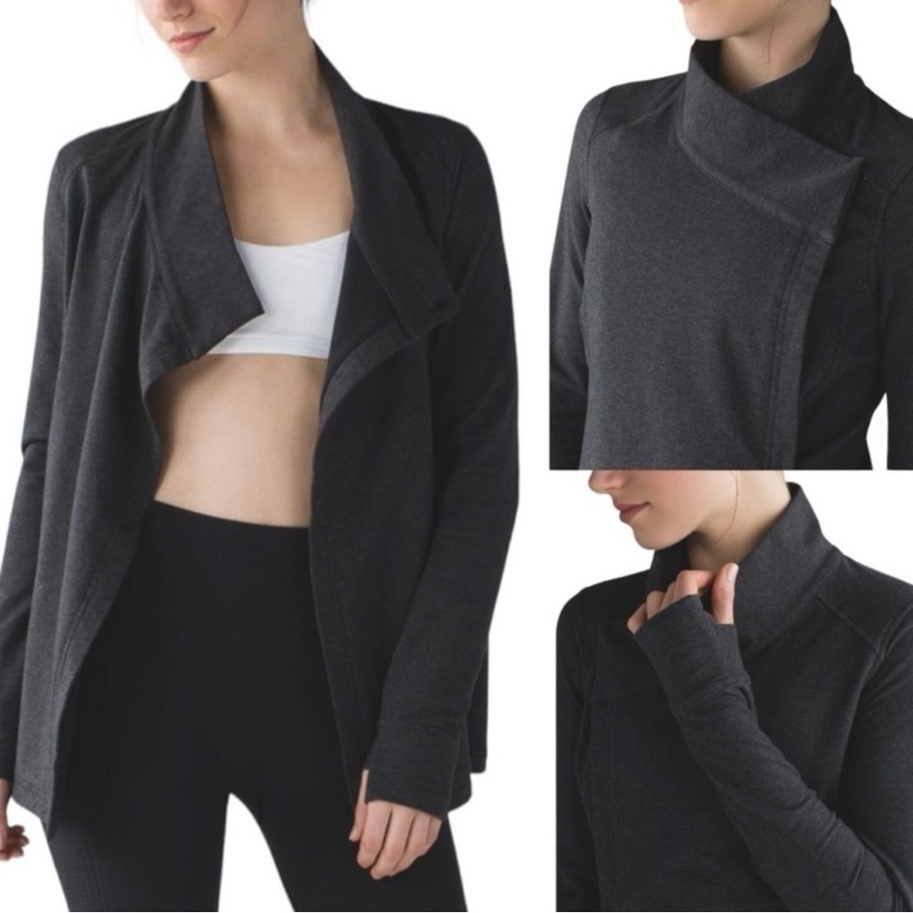 Lululemon Athletica Heathered Dark Gray Coast Wrap II Button Collar Jacket,  4